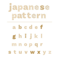 Japanese pattern with Font alphabet Lowercase Lettering in vintage style. Typography modern san serif fonts regular decorative asian traditional concept. Logo and brand vector illustration