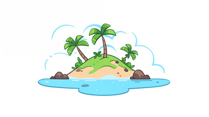 Fototapeta premium Hand drawn cartoon island illustration material on the sea 