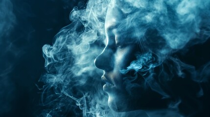 Portrait of a girl in profile in the smoke