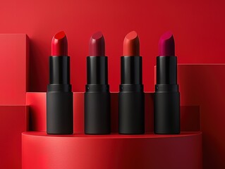 Obraz premium Minimalist lipstick packaging matte black tube mockup
