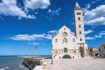 The beautiful cathedral of Trani in Puglia, Italy, and the Adriatic Sea