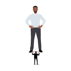 Young black businessman. Business concept. Giant foot leader trampling businessman. Flat vector illustration isolated on white background