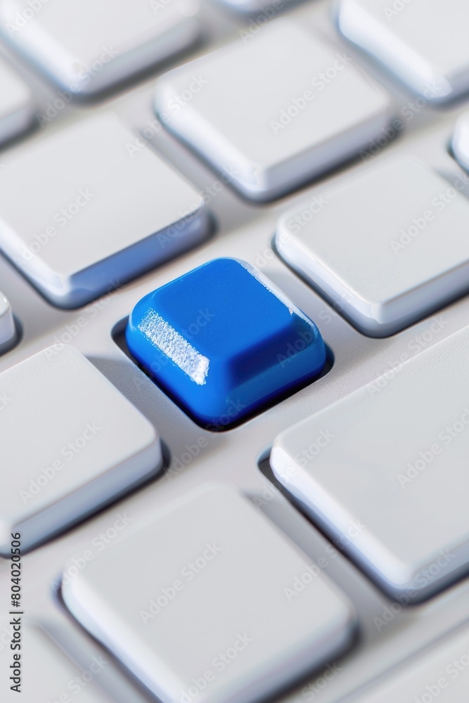 Poster computer keyboard with a blue button. suitable for technology concepts