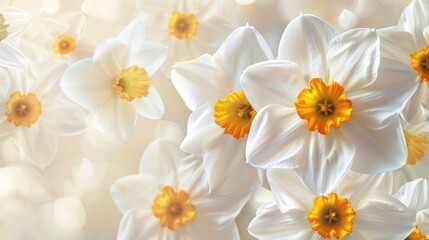 Obraz premium A bunch of white flowers with yellow centers, perfect for springtime designs