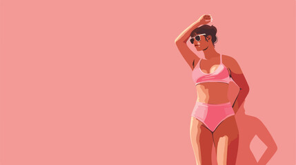 Body positive mature woman in underwear on pink background