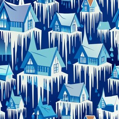 Obraz premium Seamless pattern of shimmering icicles hanging from rooftops, Generative AI