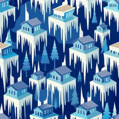 Seamless pattern of shimmering icicles hanging from rooftops, Generative AI