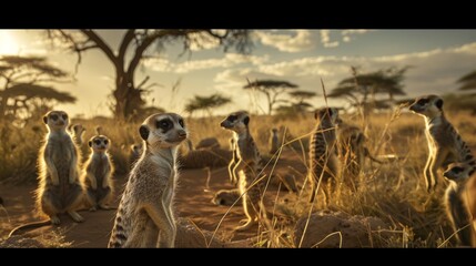 Meerkat Gathering Under Savanna Sunlight