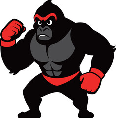 Gorilla with boxing gloves.Vector illustration ready for vinyl cutting.