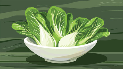 Bowl of fresh pak choi cabbage on table Vector style