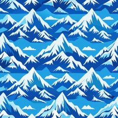 Seamless pattern of snow-capped mountains against a clear blue sky, Generative AI
