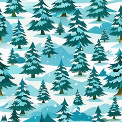 Obraz premium Seamless pattern of snow-covered evergreen trees in a winter wonderland, Generative AI
