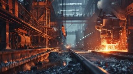 Metal processing electric welder brews steel at the factory