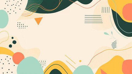 Abstract background with a lot of dots and lines. Green, yellow and blue colors. Style Memphis, minimalism. Background design for poster, invitation, website, presentation with place for text