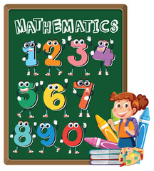 Colorful numbers and happy child on chalkboard