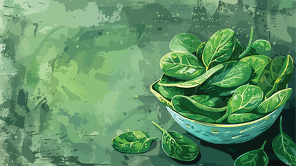 Bowl with fresh spinach leaves on grunge background Vector