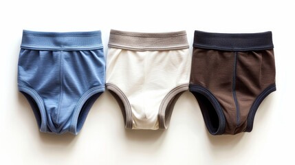 Male underwear isolated. Close-up of three casual boxer shorts isolated on a white background. Fashionable mens underpants. Generative AI