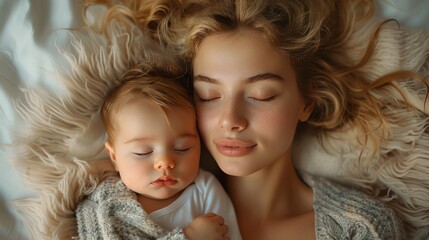 A tender photo of a mother and child in pastel colors