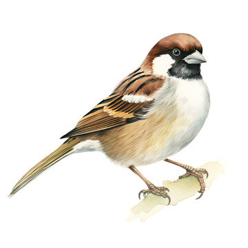 recommend clip art: AI-Generated Watercolor Sparrow on a branch Clip Art Illustration. Isolated elements on a white background.