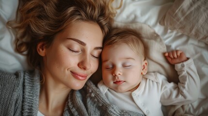 A tender photo of a mother and child in pastel colors