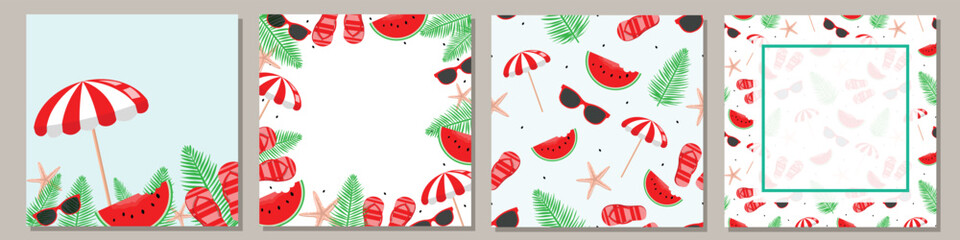 Vector summer time frames, banners set design background. Fresh and creative summer texture for print fabric textile, wallpapers, wrapping paper or web uses. Summer time collection designs.