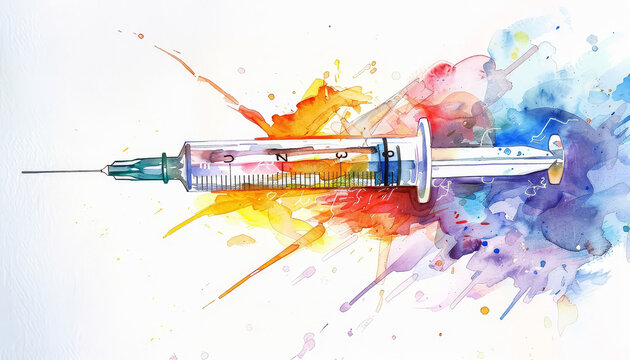 A colorful syringe with a green needle