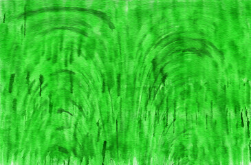 Green watercolor blurred textured background with arc and straight stripes. Imitation of oil or watercolor painting. Illustration.