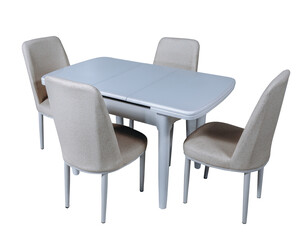 a table and chairs with a white background