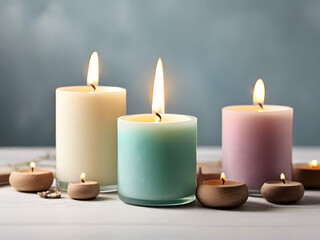 Fototapeta na wymiar three candles on a Gray background Ai generative 