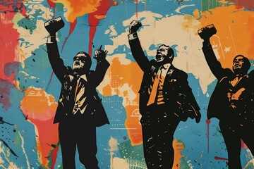 Image of three men with fists raised. Suitable for activism and protests