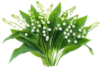 Isolated lily of the valley on a white backdrop. Generative Ai