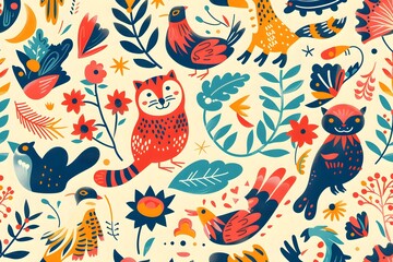 Seamless pattern of animal cartoons. Seamless abstract background.
