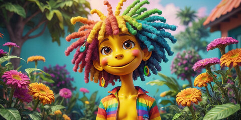  colorful vivid fantasy reggae smiling cute creature, generative AI