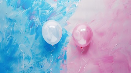 Blue and pink balloons for a gender reveal party decorations on concrete wall background