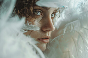 A female angel white wings created with generative AI technology