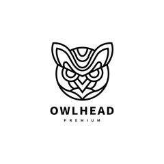 Owl head logo design with modern line art vector illustration