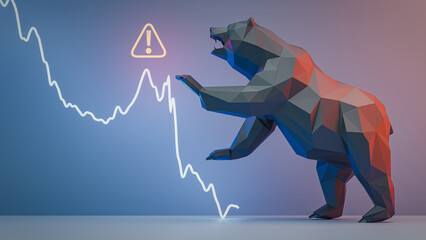 Concept of a bear clawing down the stock market price chart. 3d rendering