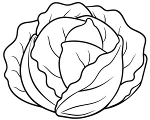 Black and White Cartoon Vector Illustration of Cabbage