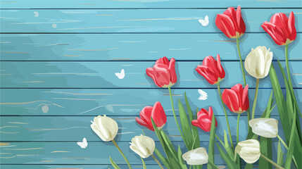 Composition with beautiful tulip flowers on color wood