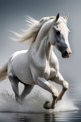 Fototapeta premium Beautiful white horse galloping in the water in Motion Blur.