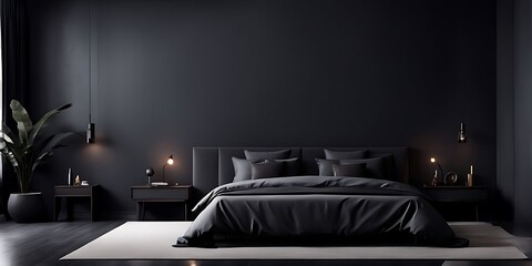 Banner with minimalist spacious bedroom Contemporary dark interior idea
