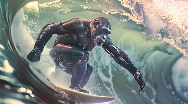 chimpanzees surf at high speed. holiday concept