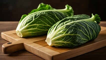 Freshly cut cabbage on a wooden board ready to be served