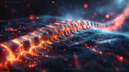 Artistic Representation of the Human Spine in Ethereal Blue and Red