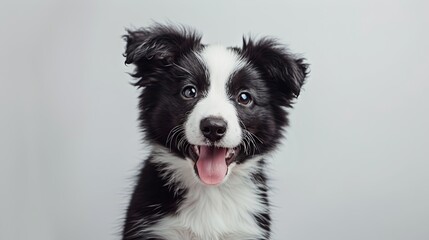 Adorable black and white border collie puppy with a happy expression