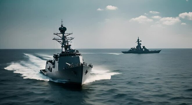 Frigate of an army at sea.	
