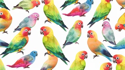 Watercolor Parrots Seamless Pattern 8K Realistic