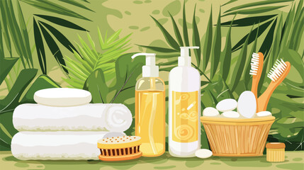 Natural bathing supplies on color background Vector style