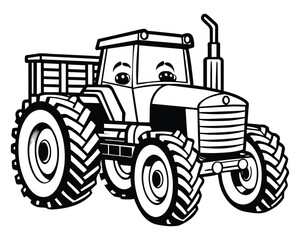 Hand Drawn Tractor for Farm on White Background