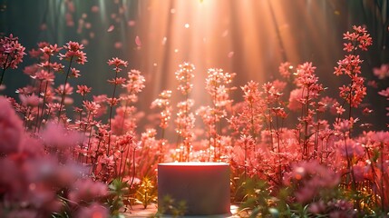 Golden Hour Serenity: Pink Flowers in a Secret Garden
